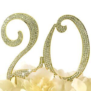 Rhinestone Cake Topper - Number 20 - Gold Metal with Czech Rhonestones